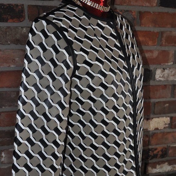 NWOT $4930 ESCADA LAMB Leather WOVEN White Black Sand Zip-up Jacket Coat 38 - Picture 3 of 10